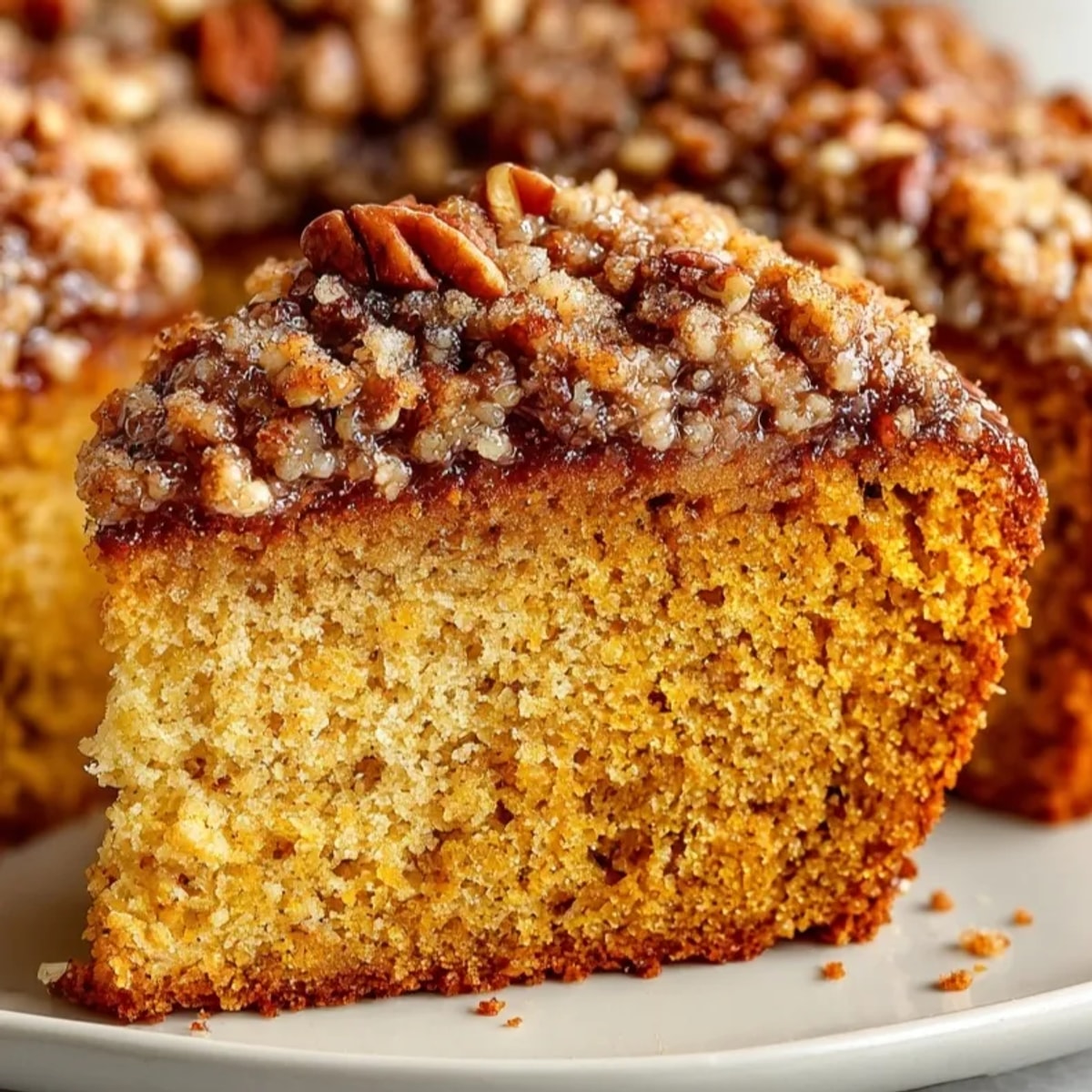 Golden Pumpkin Streusel Coffee Cake, warm and fragrant, ready for a cozy autumn brunch.