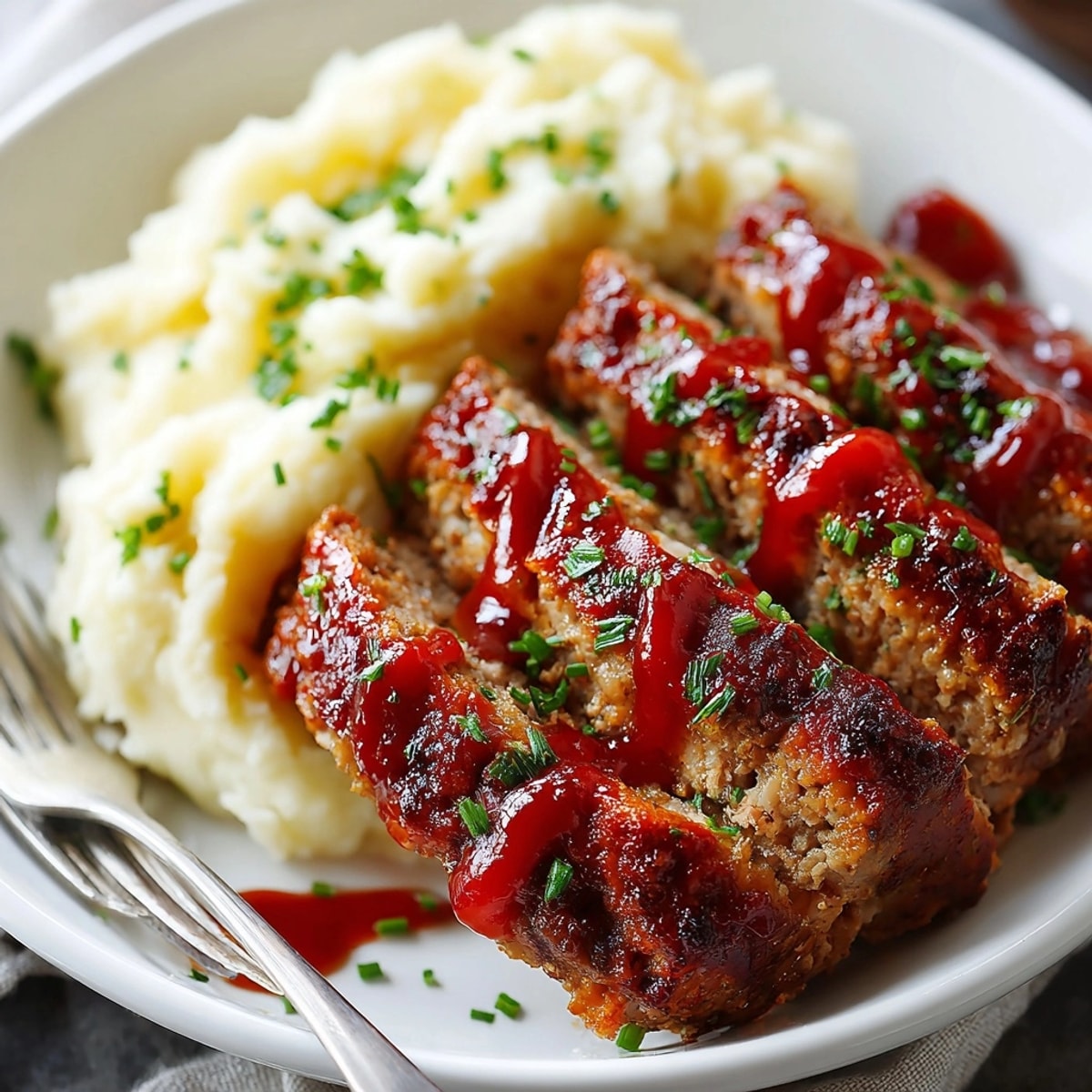 Homemade meatloaf recipe: A comforting, savory dish paired with fluffy, buttered potatoes.