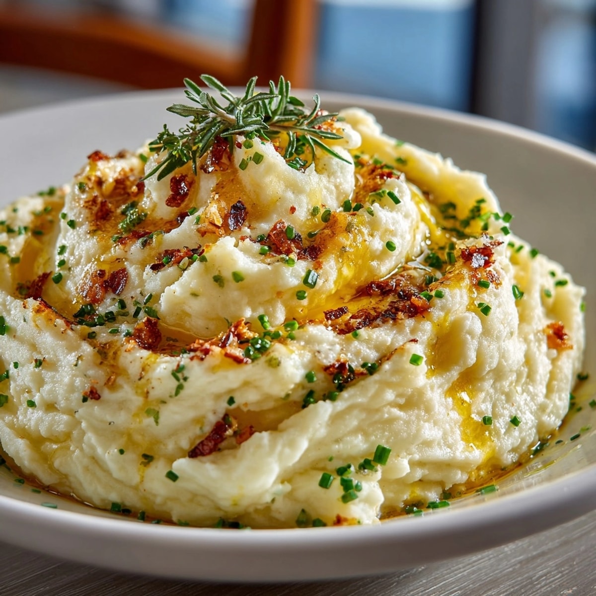 Close-up: Fluffy Brown Butter Garlic & Herb Mashed Potatoes, ready to savor.