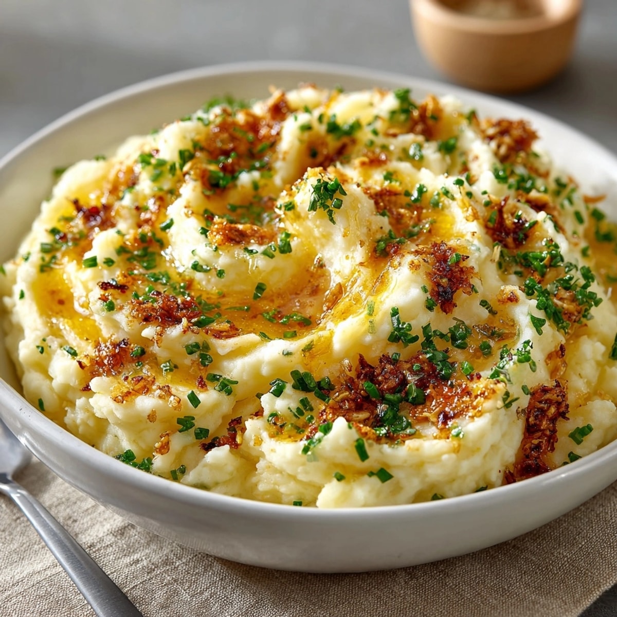 Creamy, savory Brown Butter Garlic & Herb Mashed Potatoes—a comforting side dish perfection.