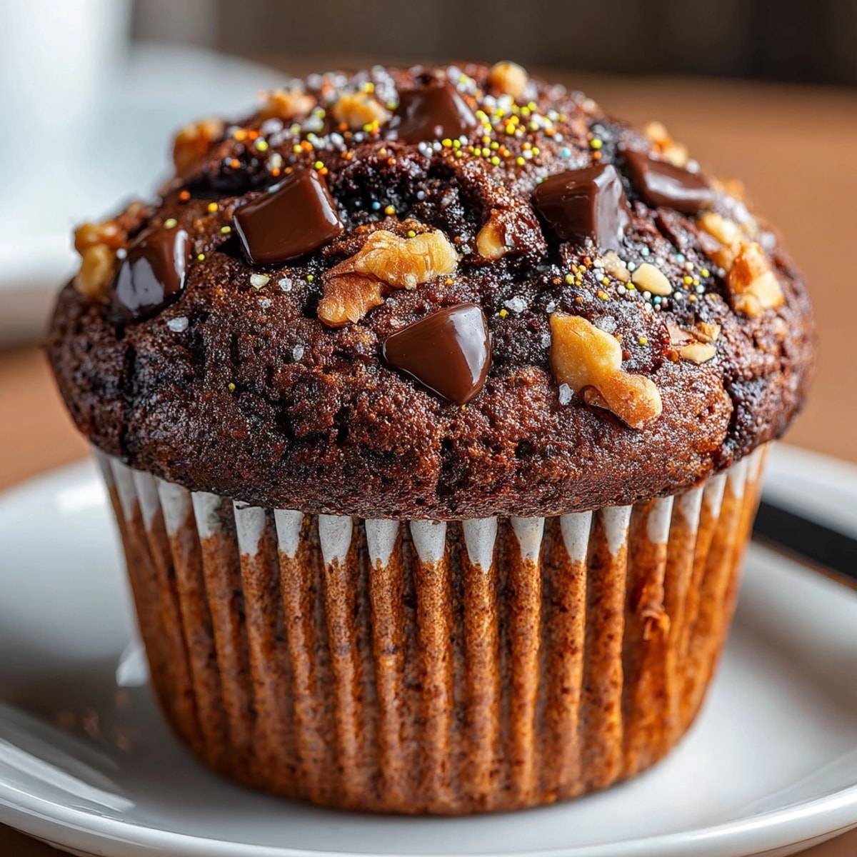 Easy Olympic Chocolate Muffins recipe: rich, dark batter rising, ready from oven, cooling.
