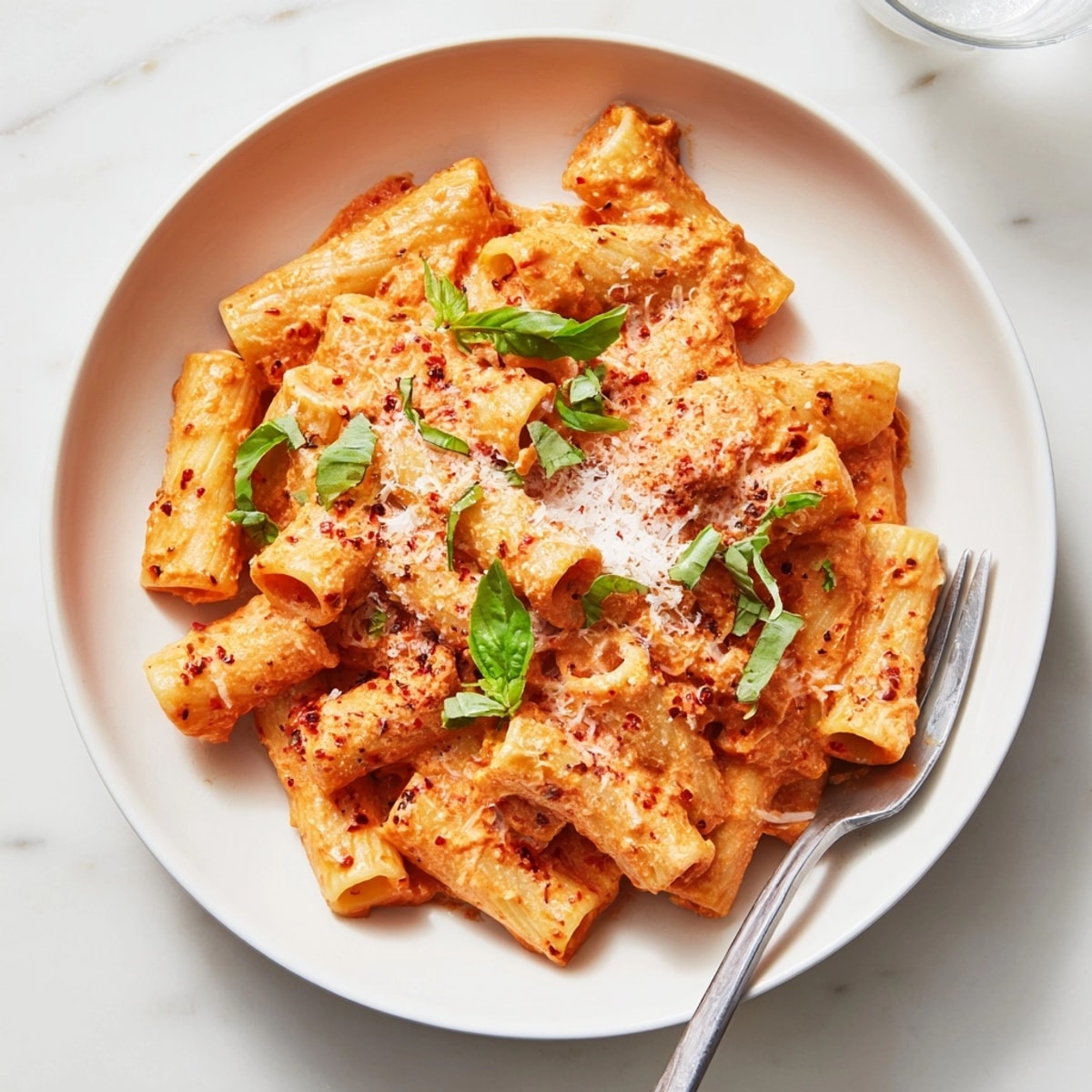 Easy weeknight dinner: Spicy Vodka Pasta Express with rich tomato cream sauce and fresh herbs.