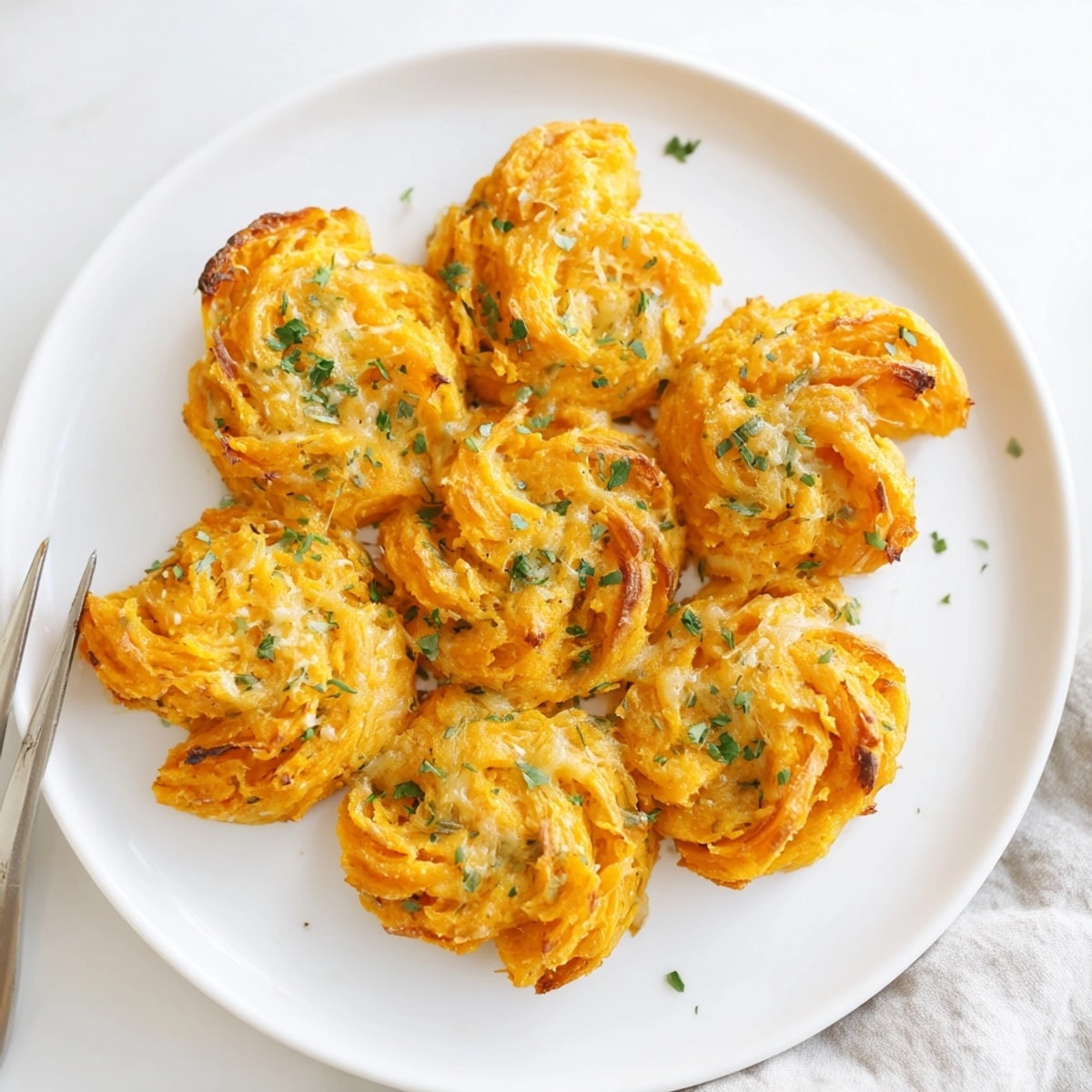 Bite-sized Garlic Parmesan Sweet Potato Puffs offer a soft inside, crispy exterior.