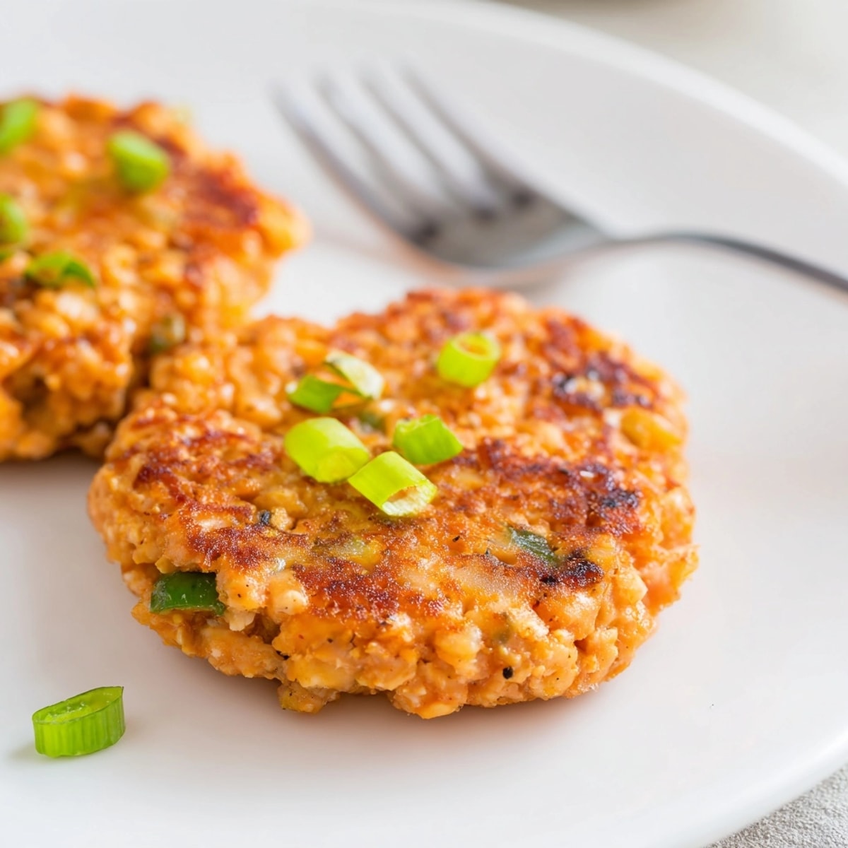 Easy weeknight dinner: Garlic Ginger Salmon Patties plated alongside a vibrant green salad.