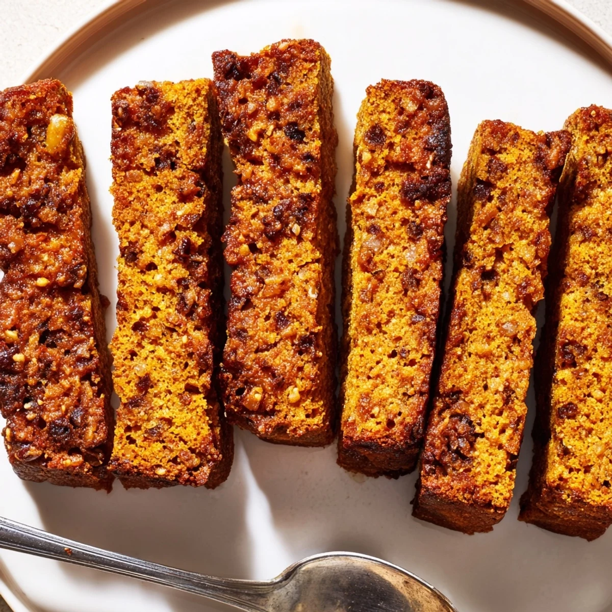Golden-brown Pumpkin Muffin Biscotti Dippers with fragrant spices and rich chocolate.