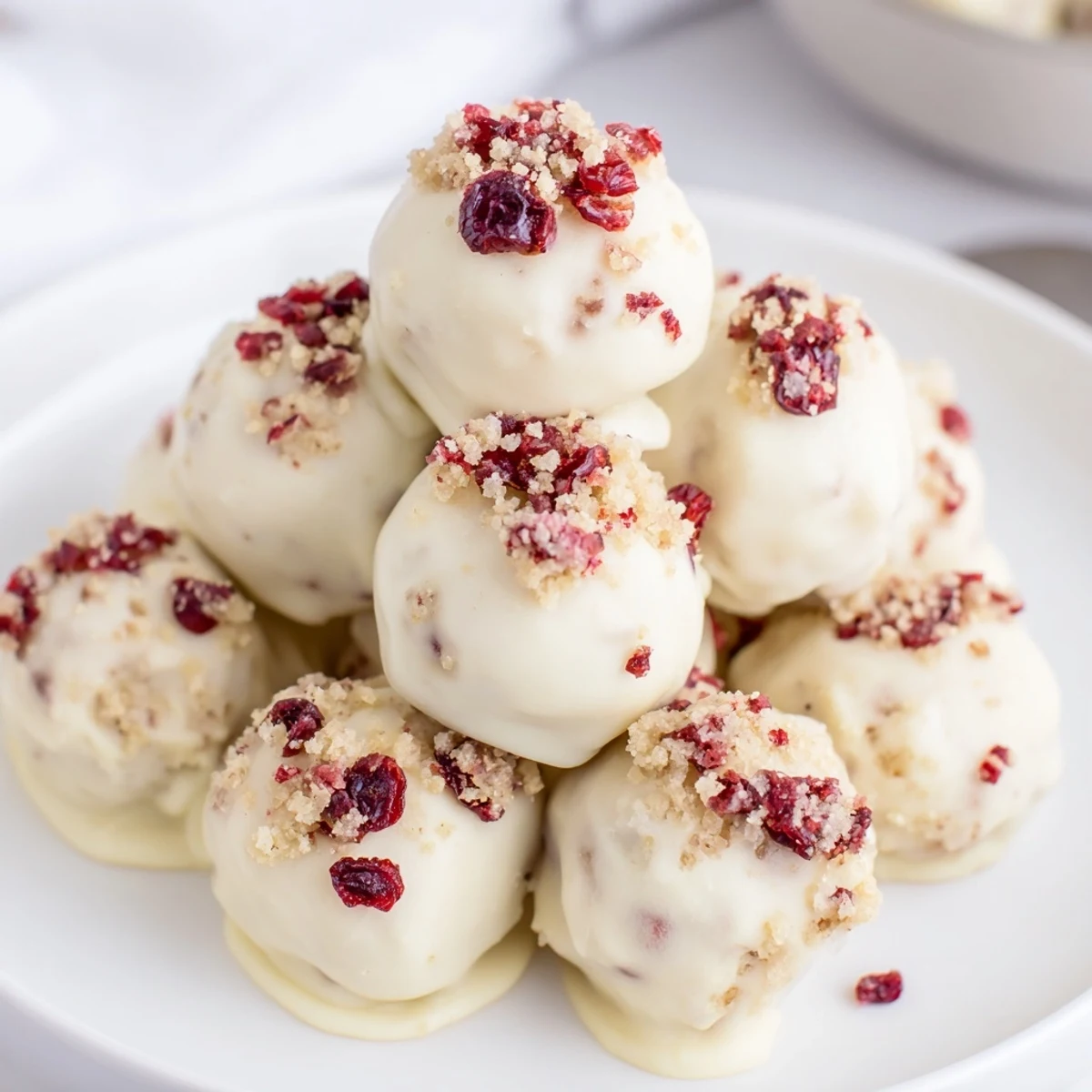 Vibrant Ginger Cranberry Muffin Truffles, showcasing bright flavors and creamy white chocolate.
