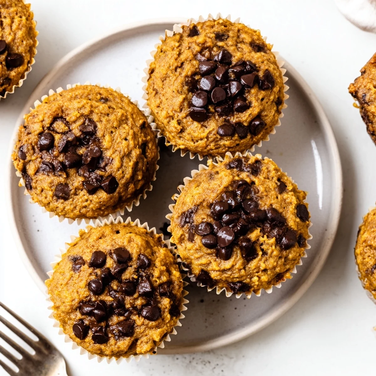 Moist pumpkin chocolate chip muffins with sourdough starter, perfect for breakfast.