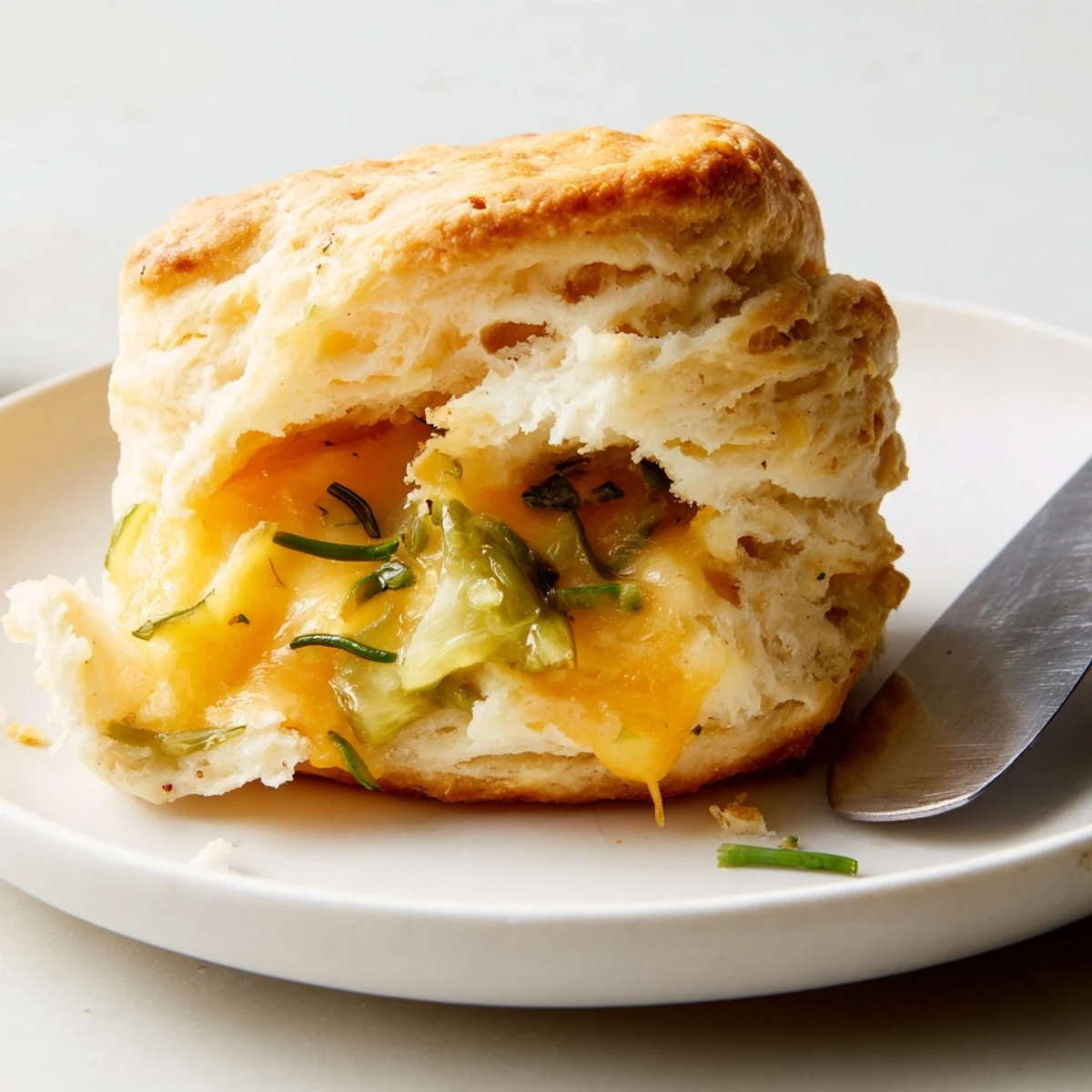 Fluffy Cheesy Pickle Stuffed Biscuits, warm and golden, bursting with cheesy flavor.  