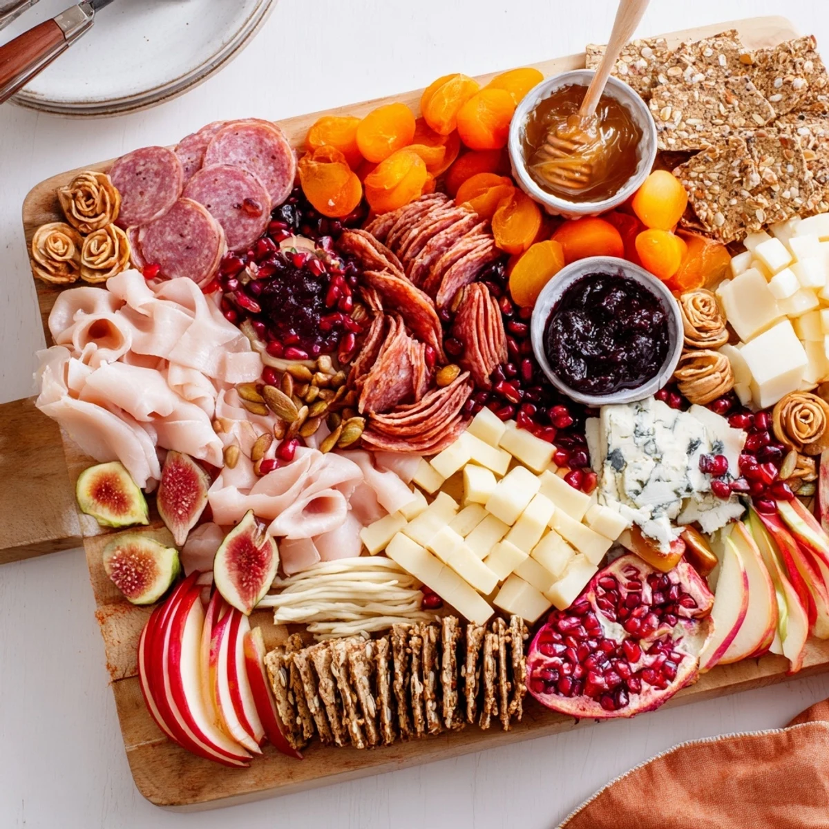 Autumn “Chaos” Charcuterie Board featuring vibrant cheeses, fruits, and meats for festive gatherings.  