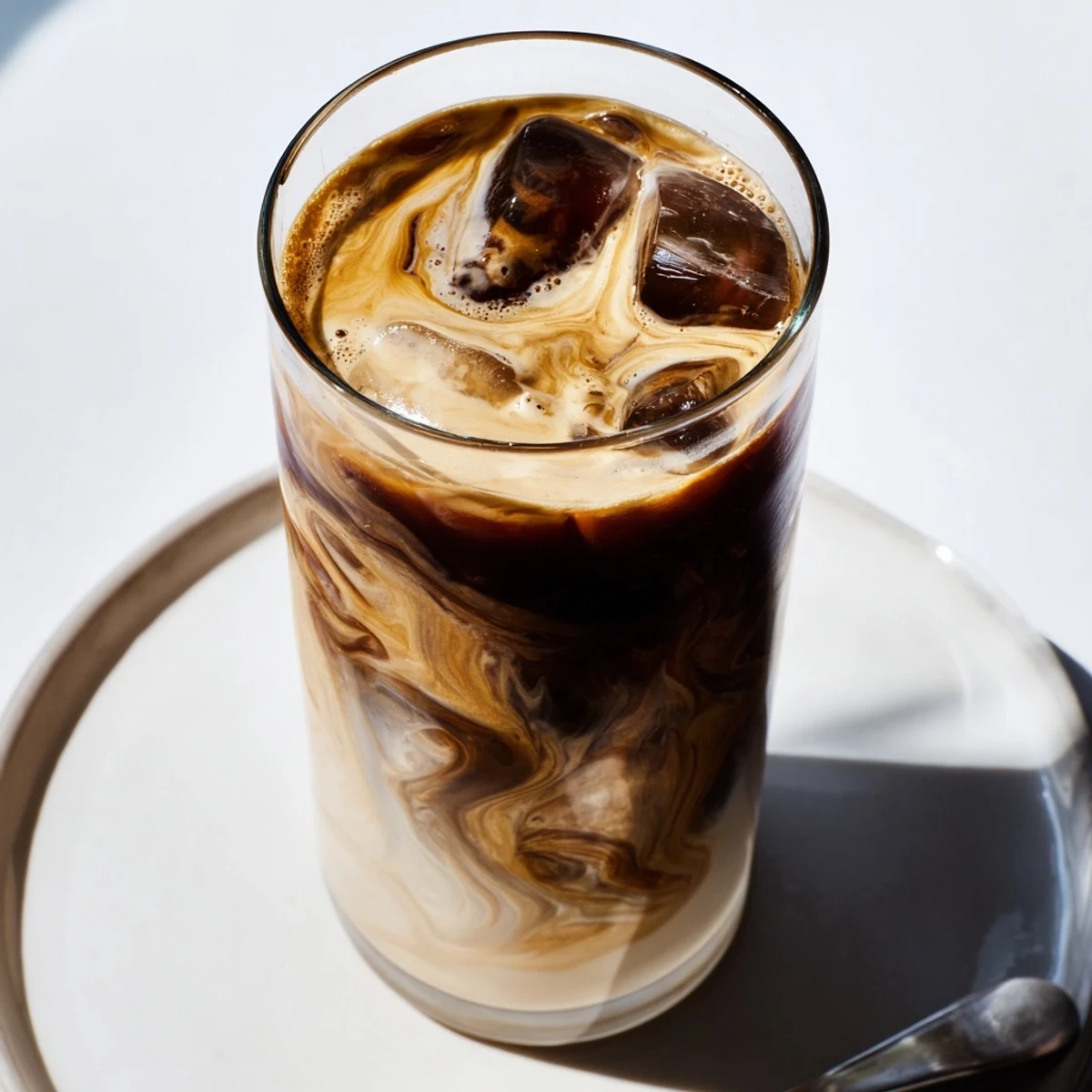 Refreshing tahini iced coffee blended with sweet maple syrup for a delightful sip.