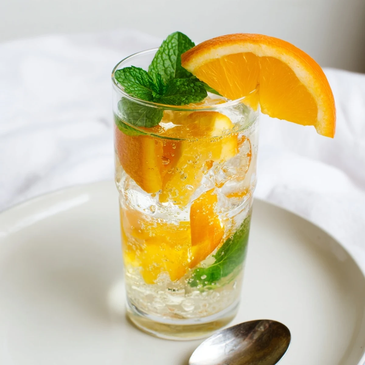 Refreshing Probiotic Soda Mocktail garnished with mint and citrus slices in glasses.