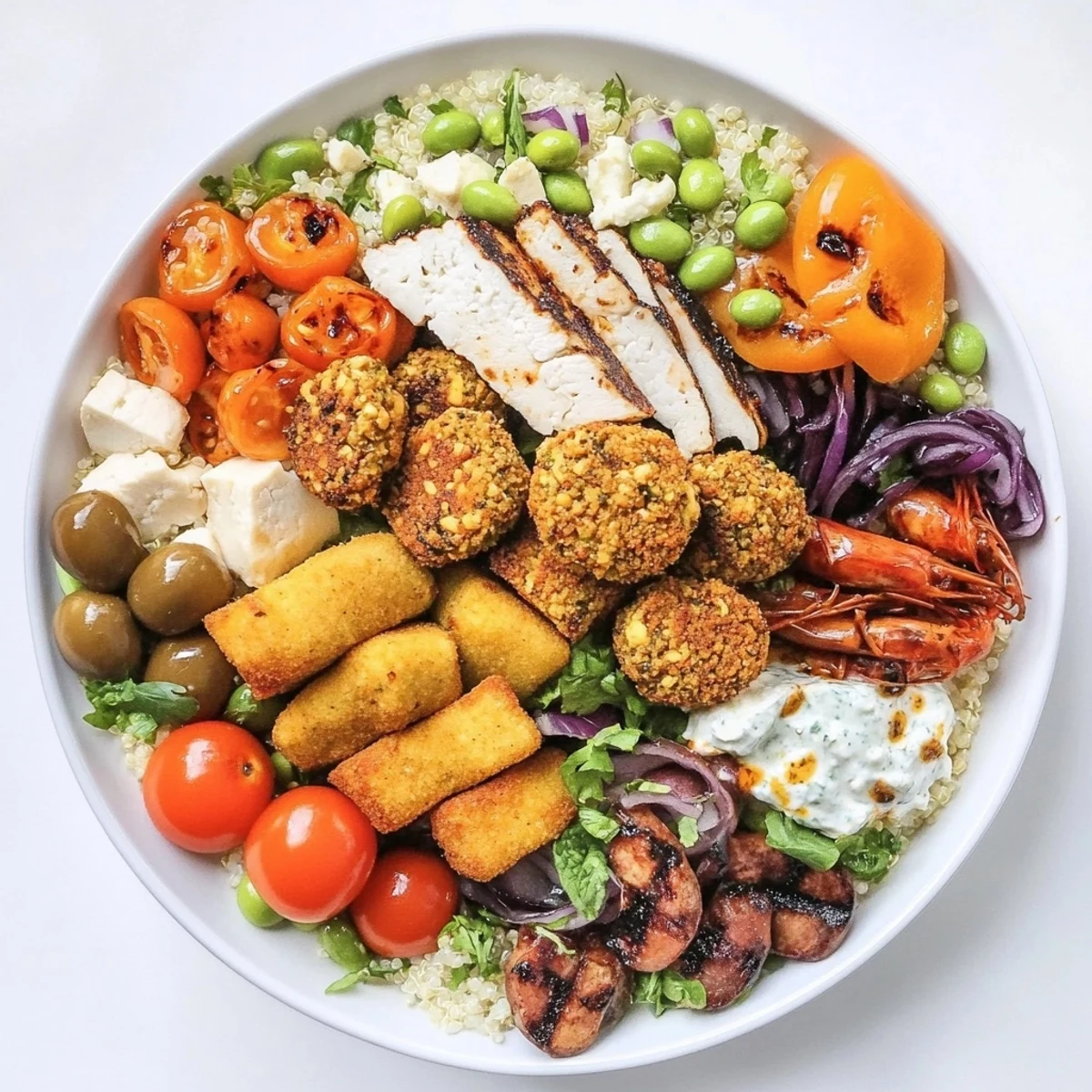 Vibrant bowls of Build-Your-Own Boards filled with grilled proteins and fresh veggies.