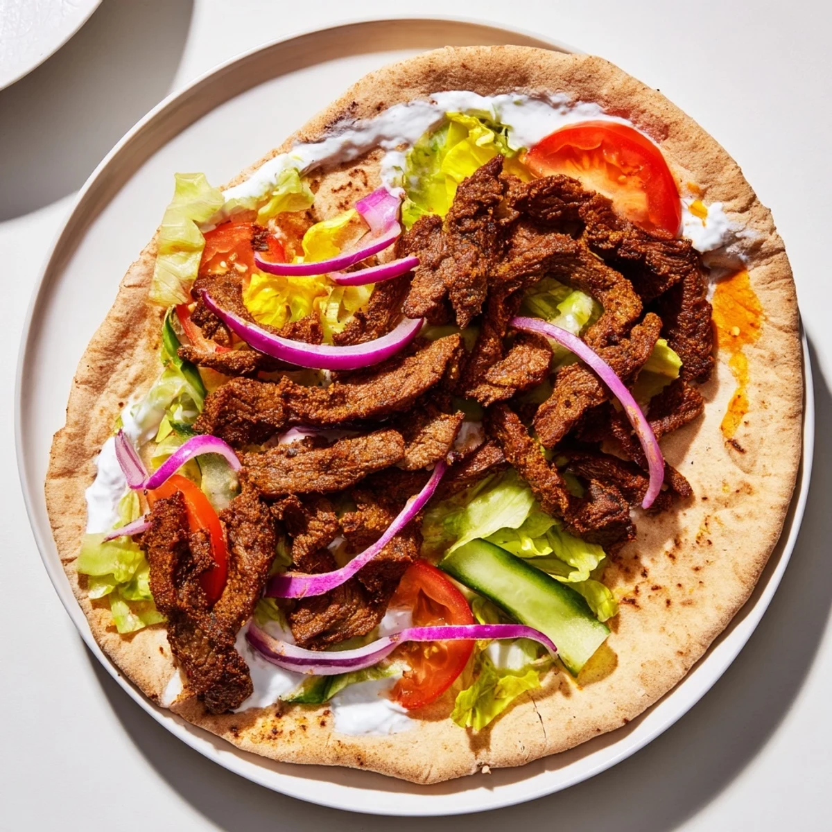 Savory beef shawarma wraps, filled with tender spiced beef and fresh herbs, perfect for lunch.