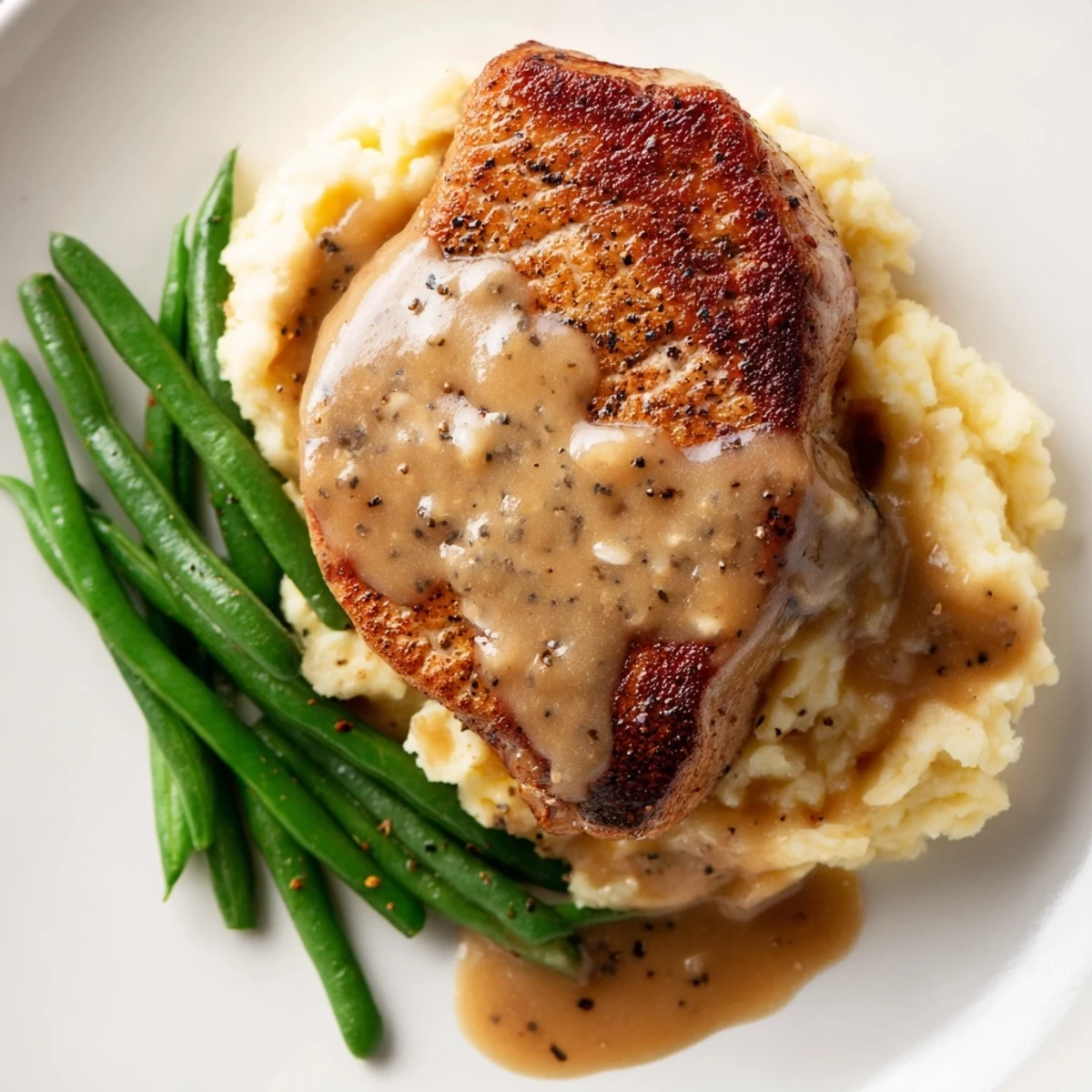 A comforting Pork Chops & Cheddar Mash Bowl, showcasing tender pork with cheesy mashed goodness.