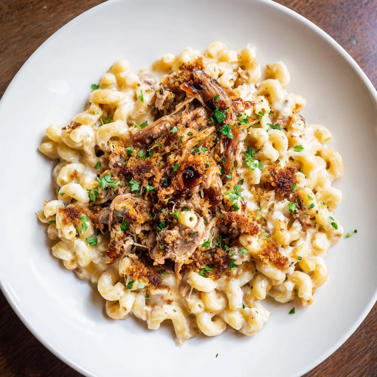 A forkful of tender pulled pork and decadent Barbecue Pulled Pork Mac and Cheese, ready to be enjoyed!