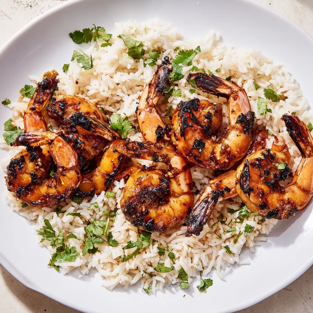 Savory Chipotle Lime Grilled Shrimp & Rice served hot, with a pop of lime and fresh cilantro.