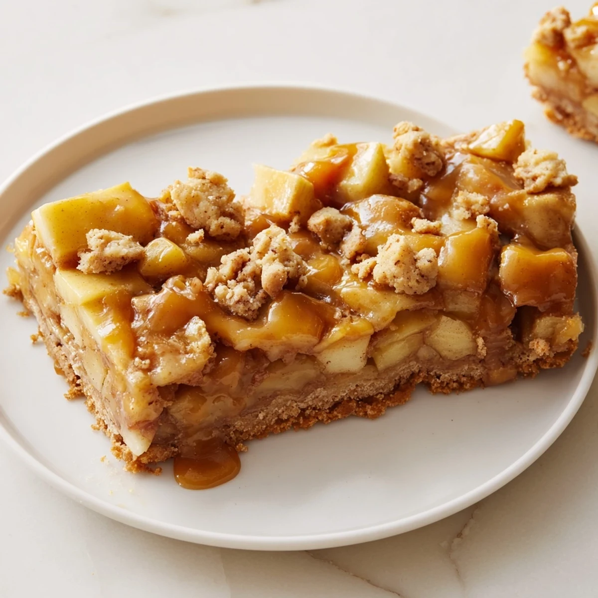 Diced apples and melted caramel top these delicious caramel apple cookie bars, perfect for a cozy fall treat.