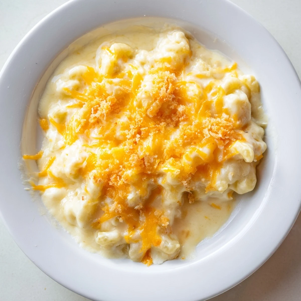 Golden, bubbly Mac & Cheese with Evaporated Milk, offering a creamy, cheesy comfort food experience.