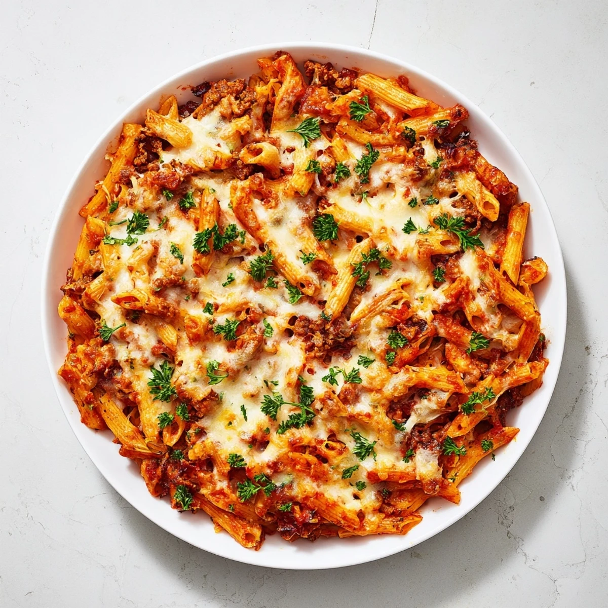 Golden, bubbly Budget Sausage and Cheese Pasta Bake with melted cheese and savory sausage visible.