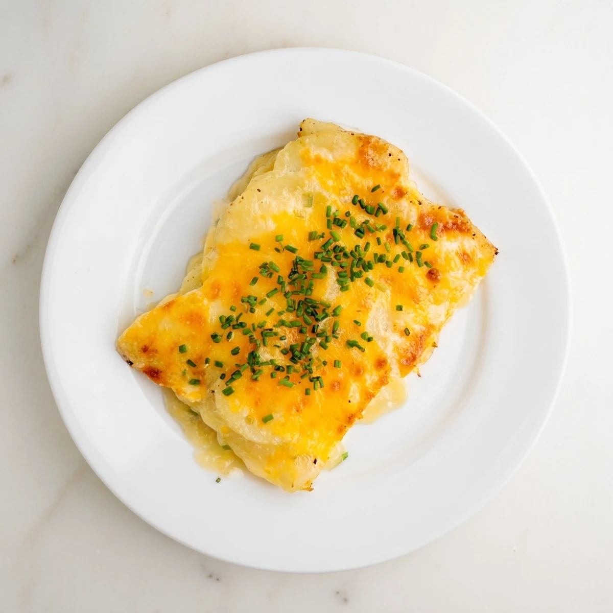 A baking dish overflowing with creamy, layered cheesy scalloped potatoes, perfect for a family meal.