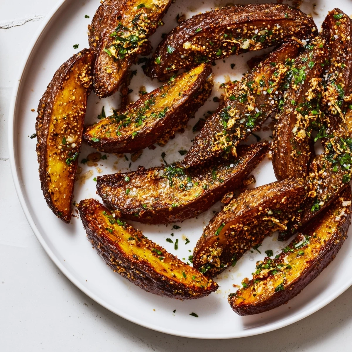 Perfectly roasted Quick Rosemary Roast Potato Wedges, showing a delightful crisp exterior and soft inside, ideal side.