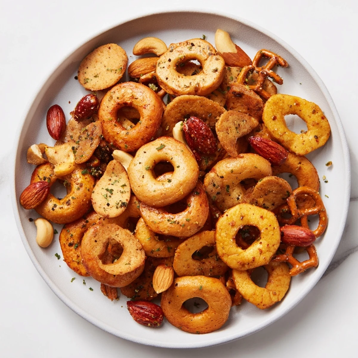 Golden, crunchy Air Fryer Bagel Chip Christmas Mix, perfect for holiday snacking and gifting.