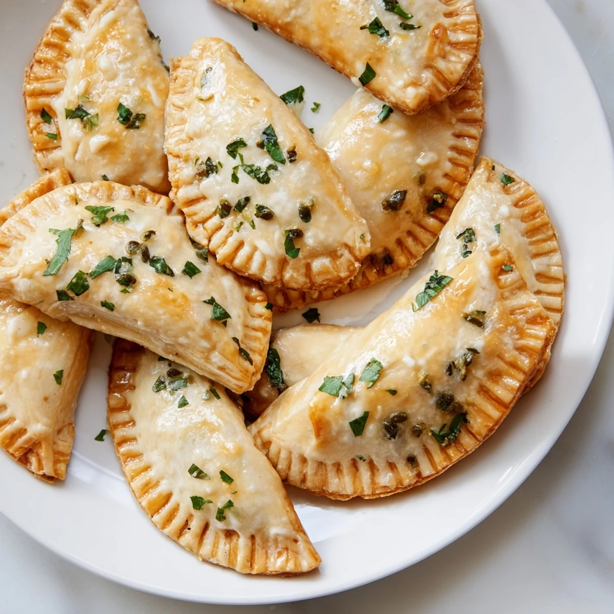 Imagine a handheld Chicken Piccata Mini Hand Pie; its golden crust offers a delightful, savory bite.