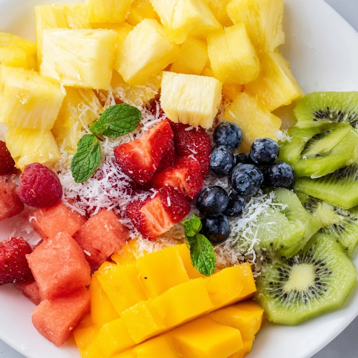 A beautiful assortment of fruit including pineapple, showcased in a refreshing Tropical Pineapple Platter.