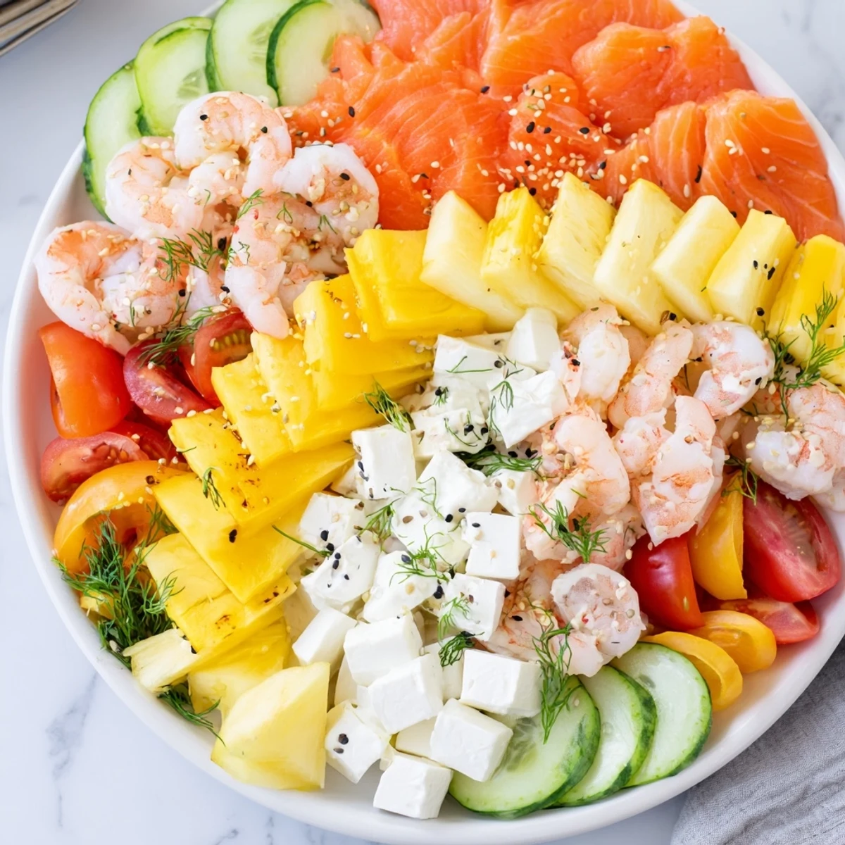 Wave Rider Surfer Snack Board featuring colorful fruits and seafood, perfect for summer gatherings.