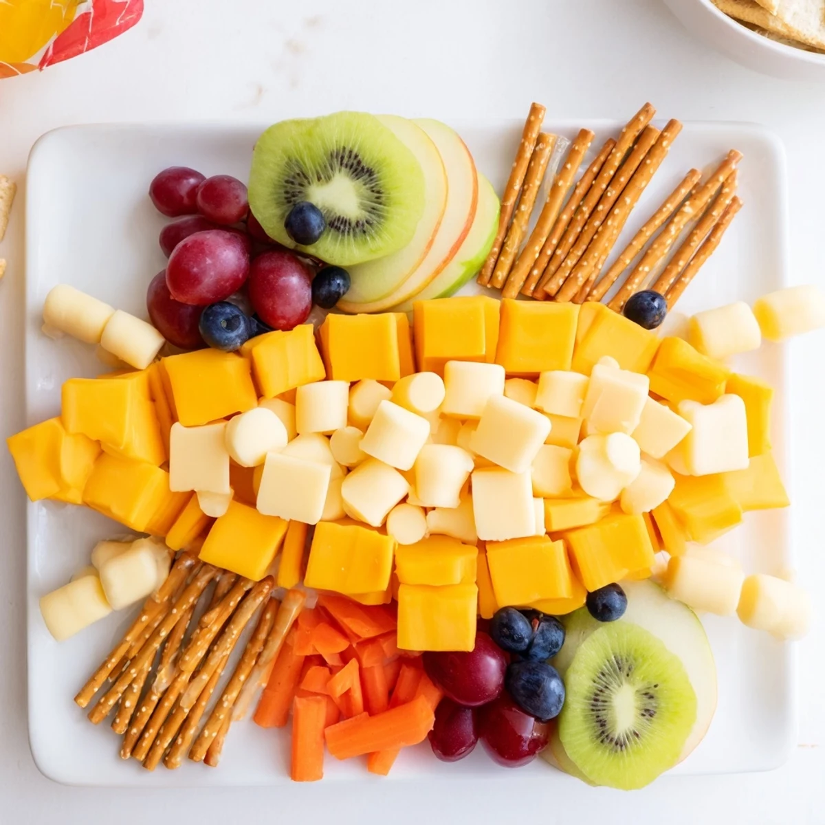 Vibrant Spaceship Launch Snack Board, filled with cheeses, fruits, and crackers, ready for your party.