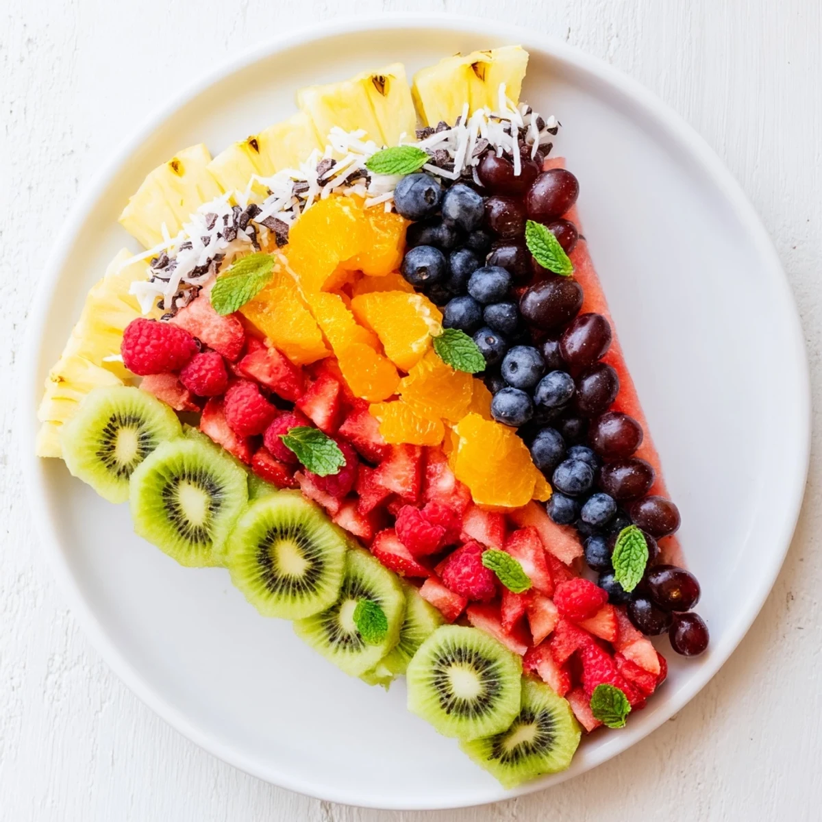 Festive Birthday Board: A colorful fruit platter shaped like a cake slice, ready to serve and enjoy.