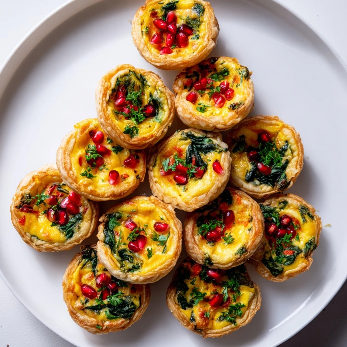 Golden mini quiche Christmas tree, savory bites filled with cheese, perfect holiday appetizers.