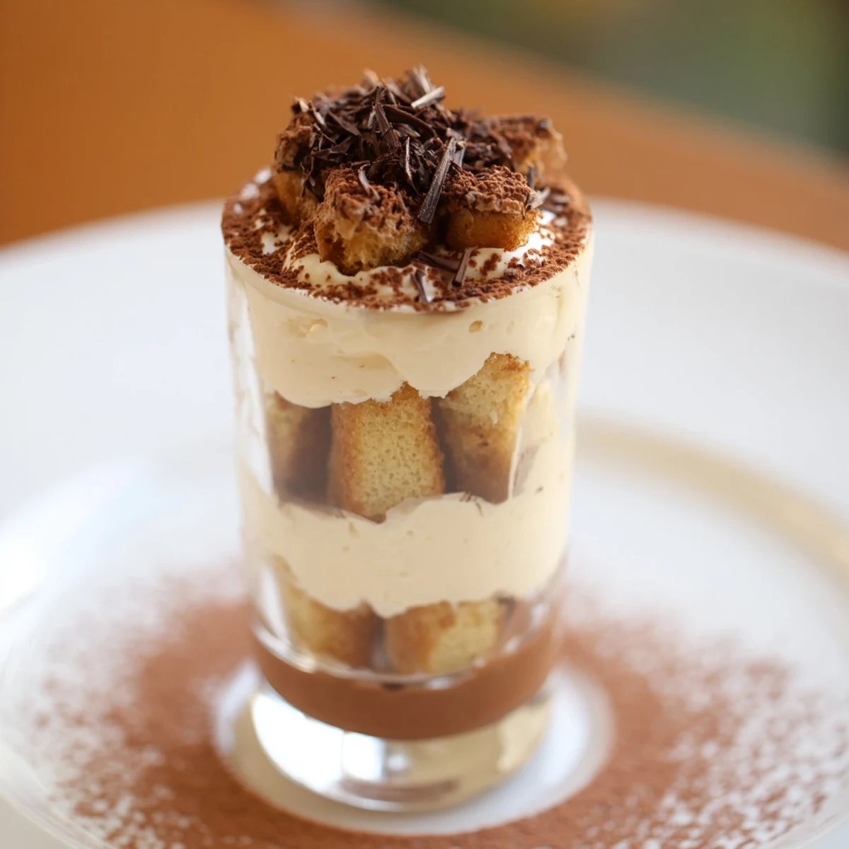 Close-up of ready-to-serve Countdown Tiramisu Shots dusted with cocoa, a decadent treat.