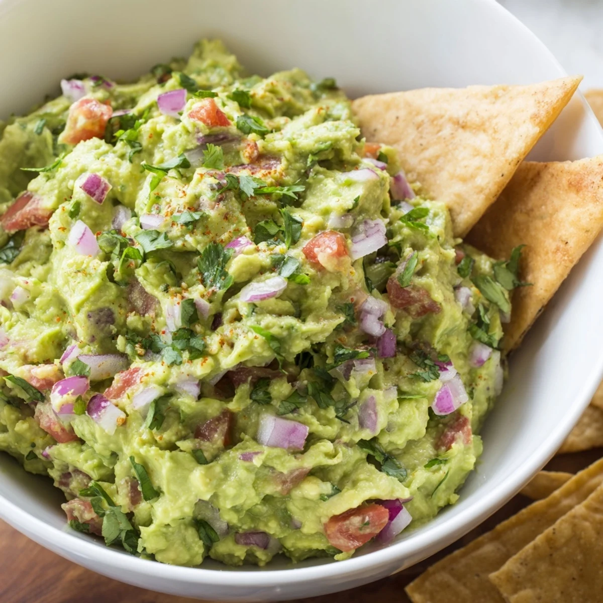 Freshly baked pita chips with creamy guacamole offer a delightful flavor experience for a simple recipe.