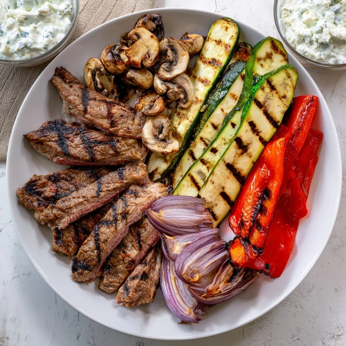 The Backyard BBQ Companion features char-grilled ribeye, pork chops, and chicken glistening on a wooden board.