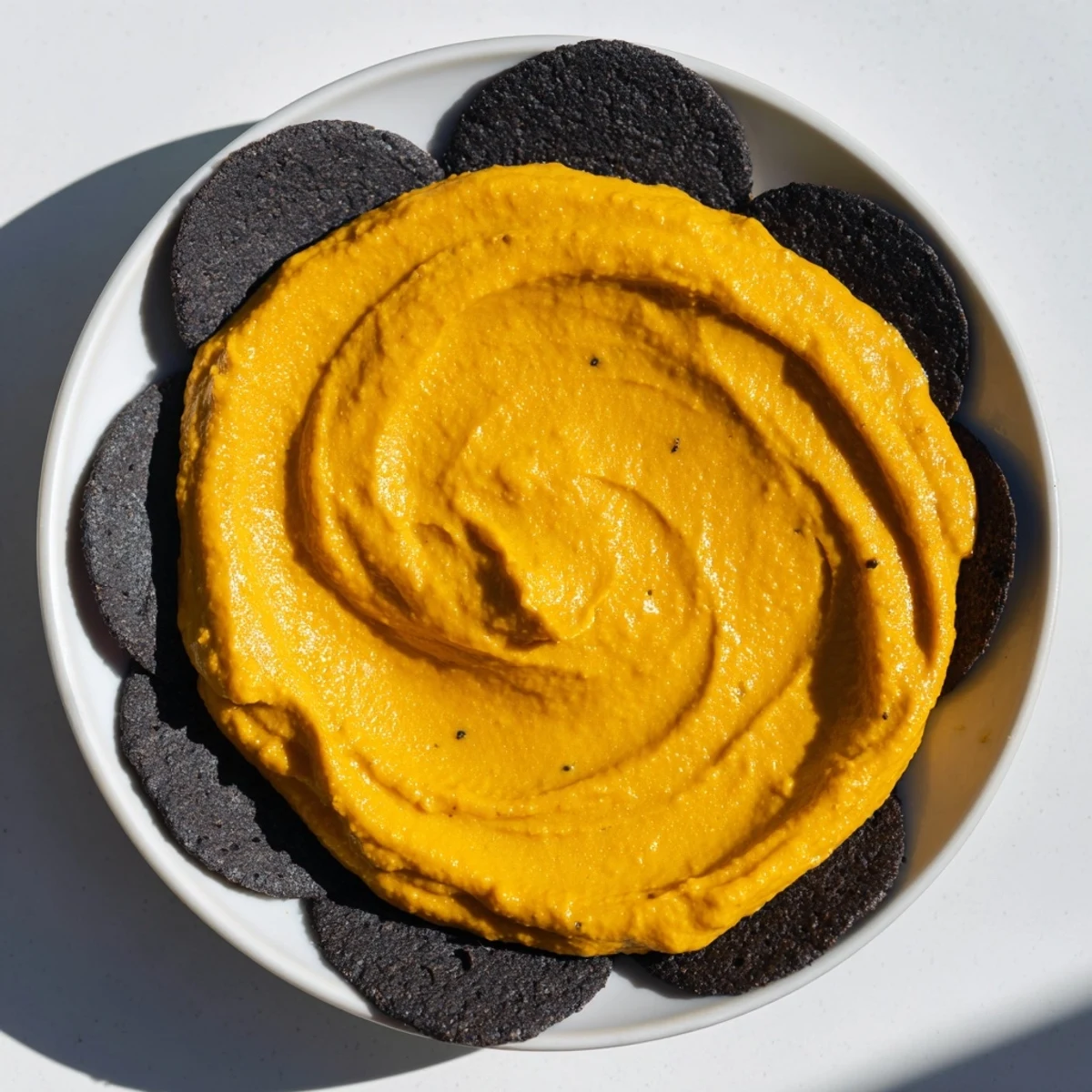 Enjoy this elegant Midnight Sun recipe: a stunning vegetarian appetizer of creamy dip and crackers.