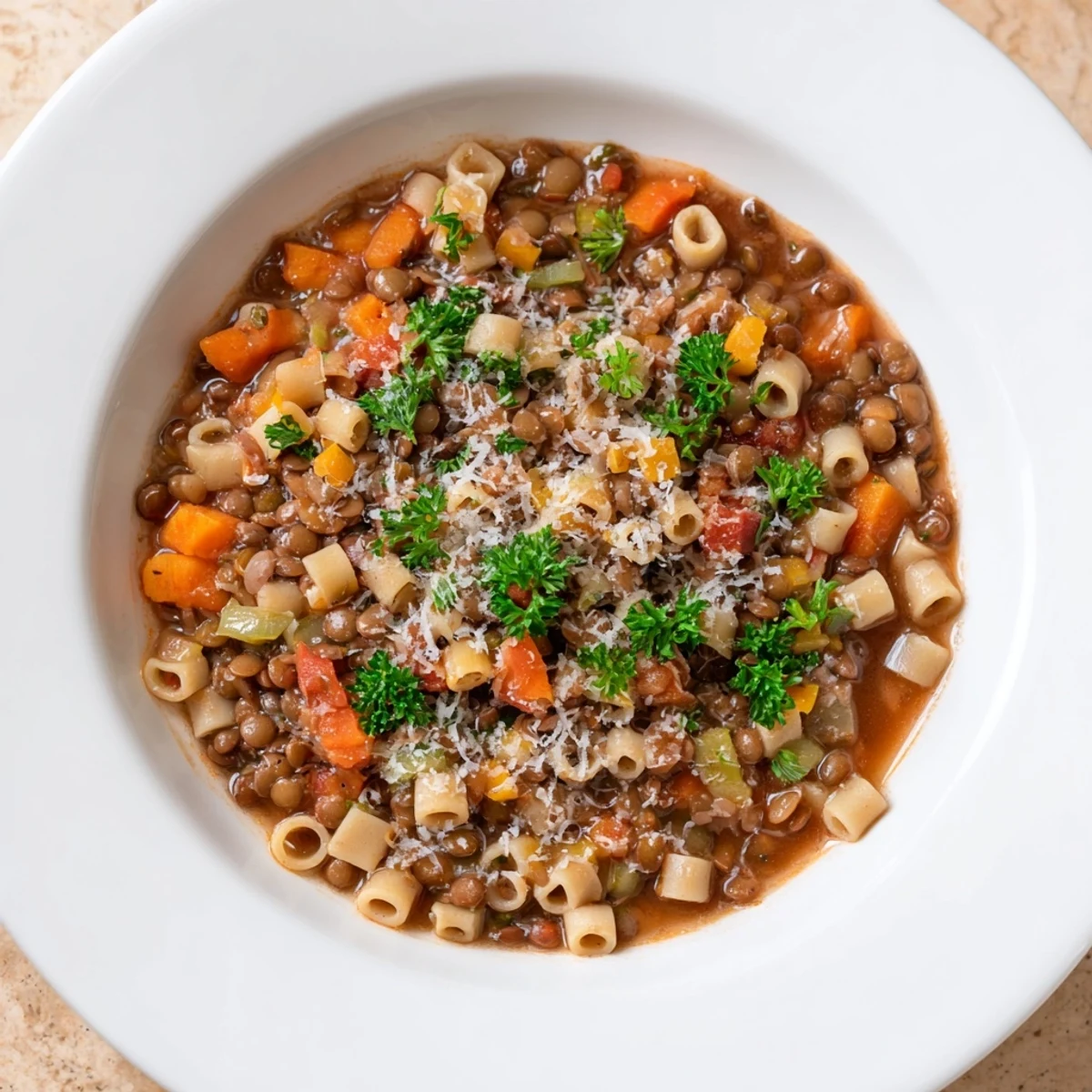 Ditalini Lentil Tomato Broth