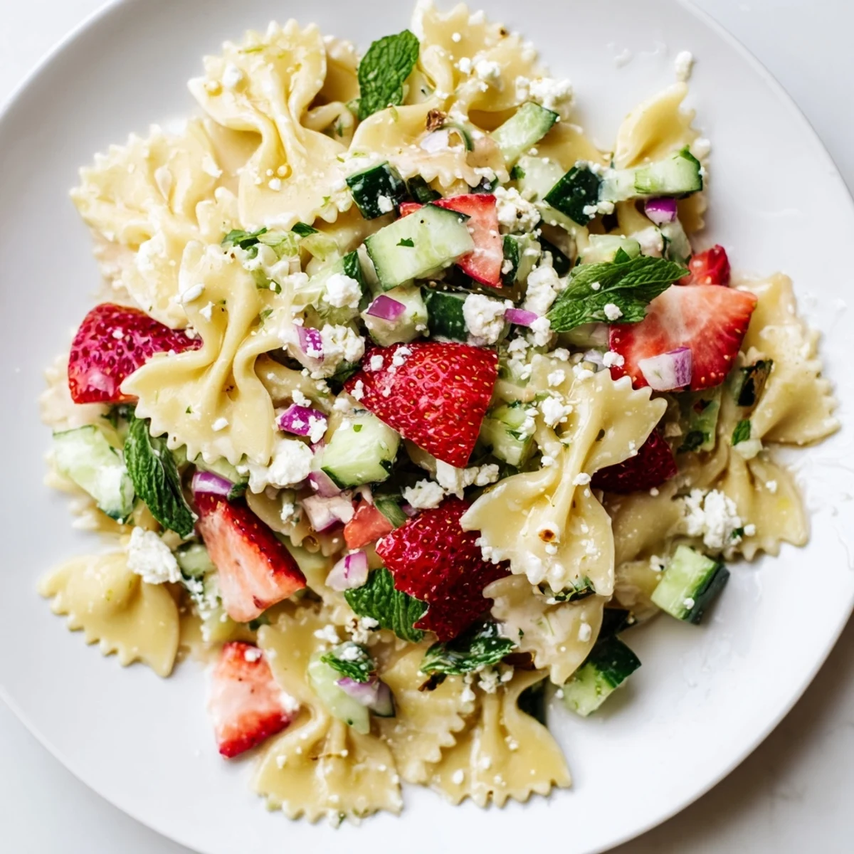 Imagine the refreshing flavors of this Strawberry Feta Pasta, a summery, light, vegetarian dish.