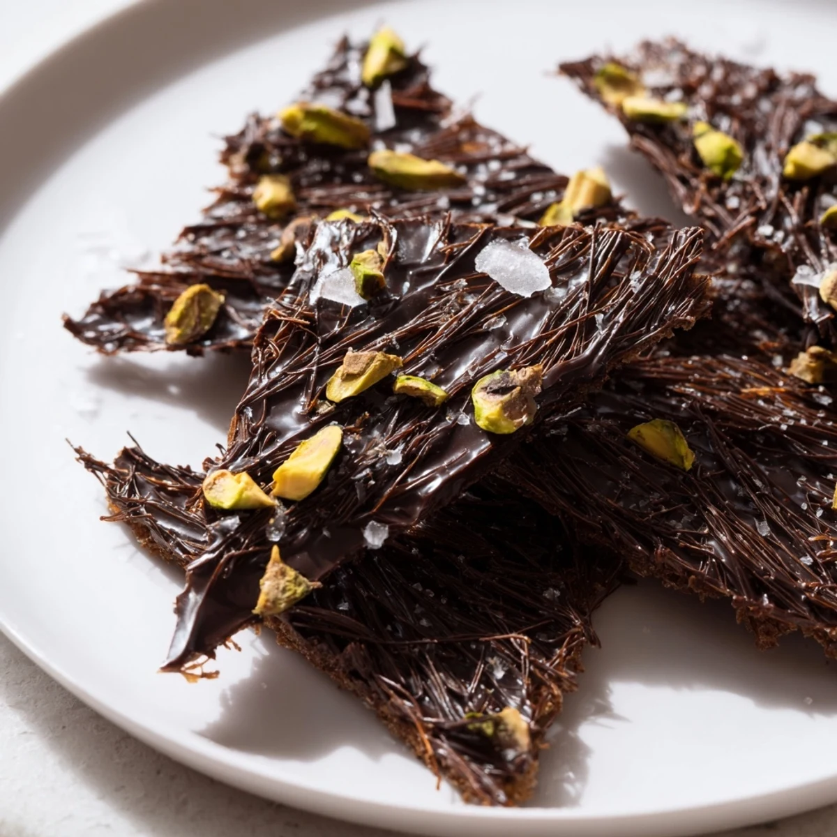 Imagine irresistible Kataifi Chocolate Crunch Bark; dark chocolate studded with toasted kataifi and nuts.