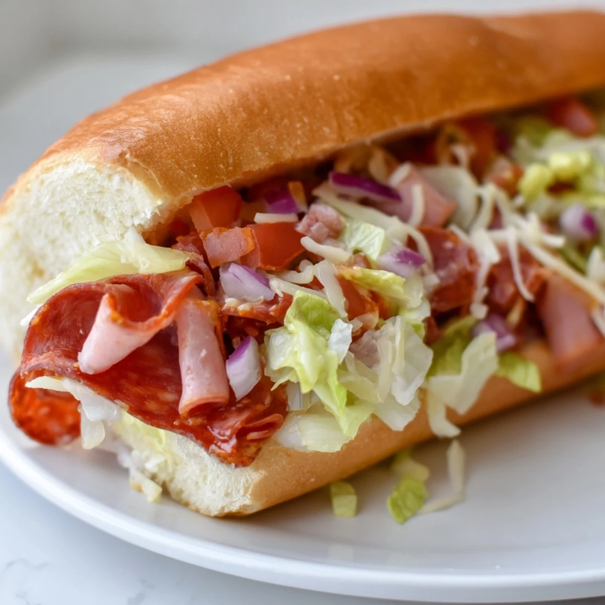 Enjoy a delicious Chopped Italian Grinder sandwich, featuring perfectly diced meats and fresh vegetables.