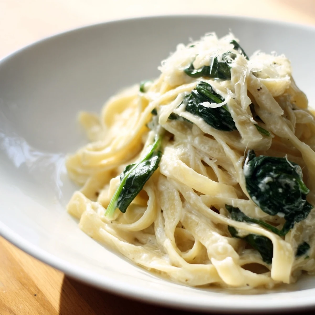 Serve Creamy Garlic Spinach Pasta hot, garnished with Parmesan and herbs, for an easy weeknight vegetarian dinner.