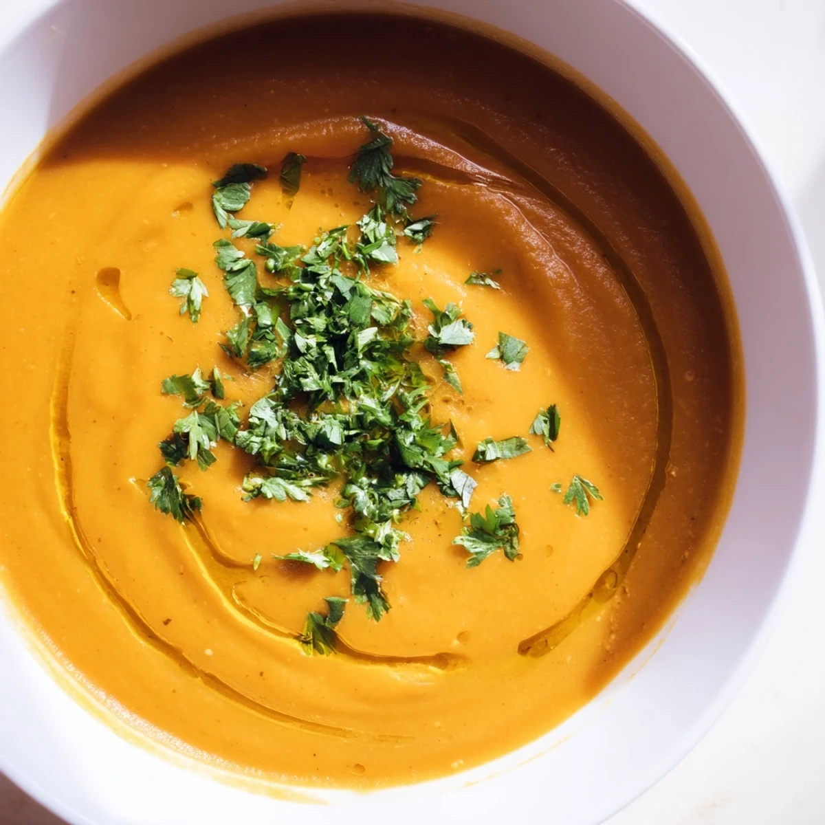 Velvety butternut squash and lentil soup served in a cozy mug, topped with cilantro and paired with crusty gluten-free bread.