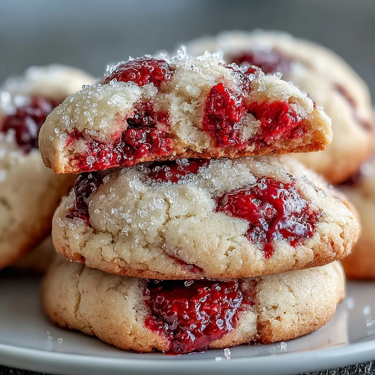 Rustic kitchen scene with Soft Chewy Raspberry Sugar Cookies, fresh berries nearby and milk, perfect for a cozy dessert plate.