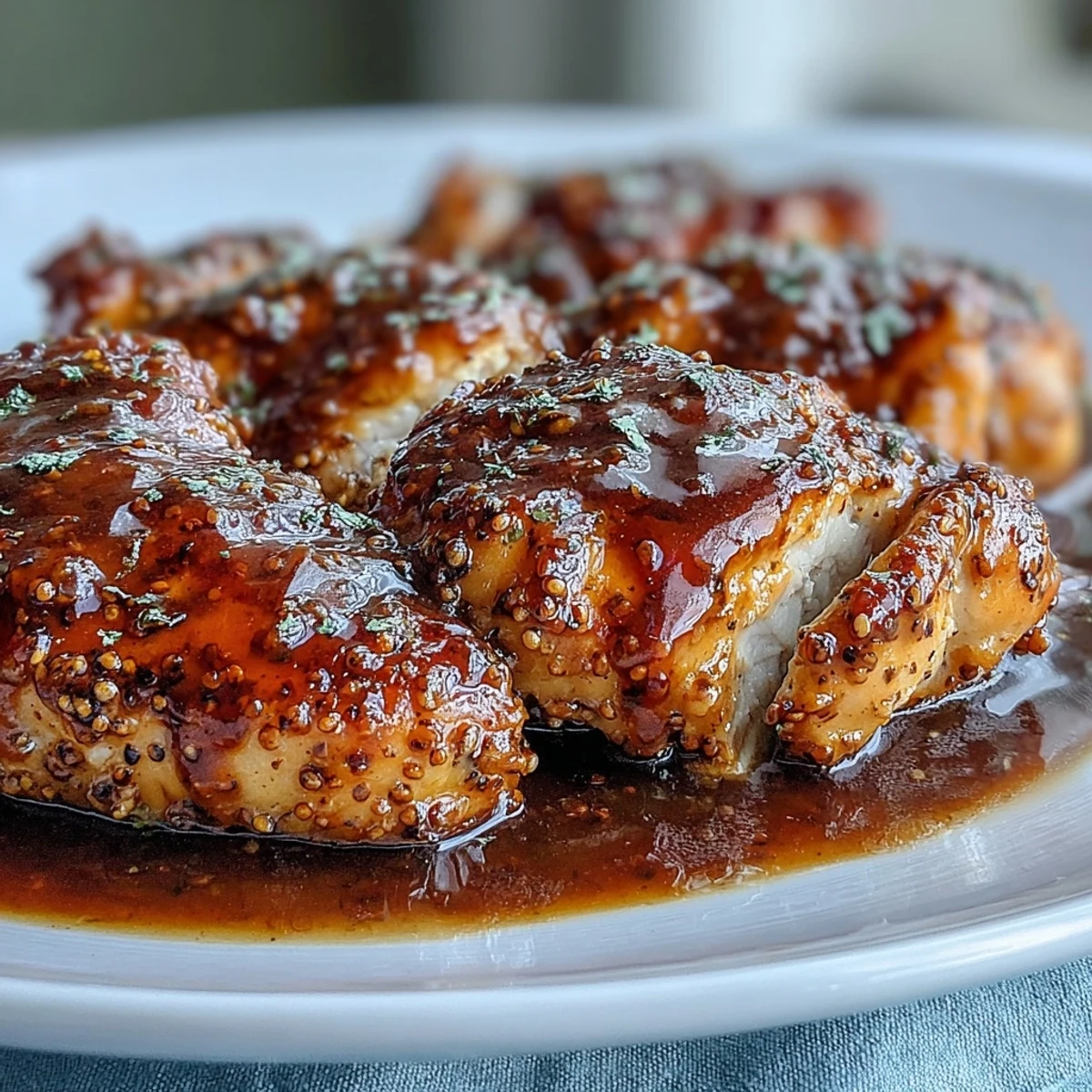 Slow Cooker Honey Mustard Chicken breasts in a rich, velvety golden sauce, ready to serve over fluffy white rice.