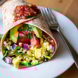Homemade Avocado Egg White Burrito: Healthy ingredients scrambled together for a simple, satisfying breakfast.