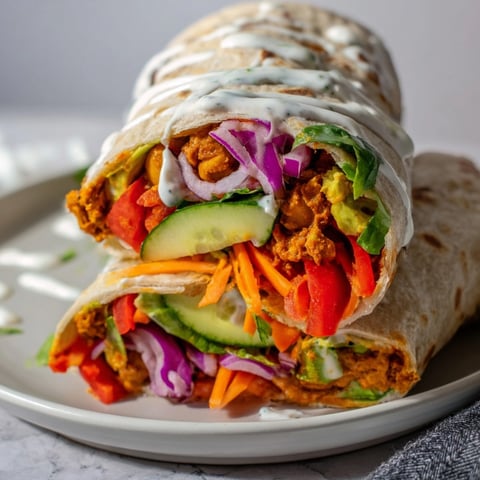 Cajun BBQ Chickpea Wraps: A vibrant, smoky plant-based feast with colorful veggies piled high.