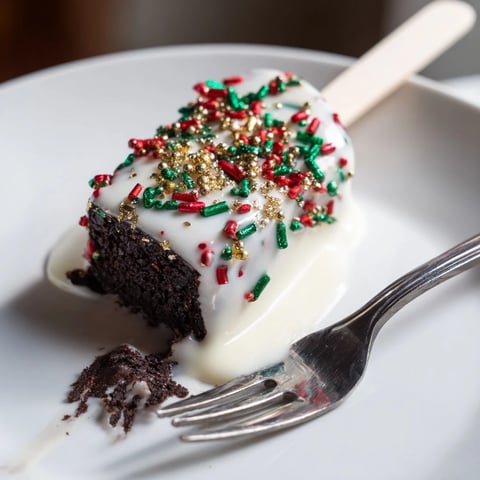 Rich festive Christmas cookie brownie sticks drizzled with white chocolate and sprinkles.  