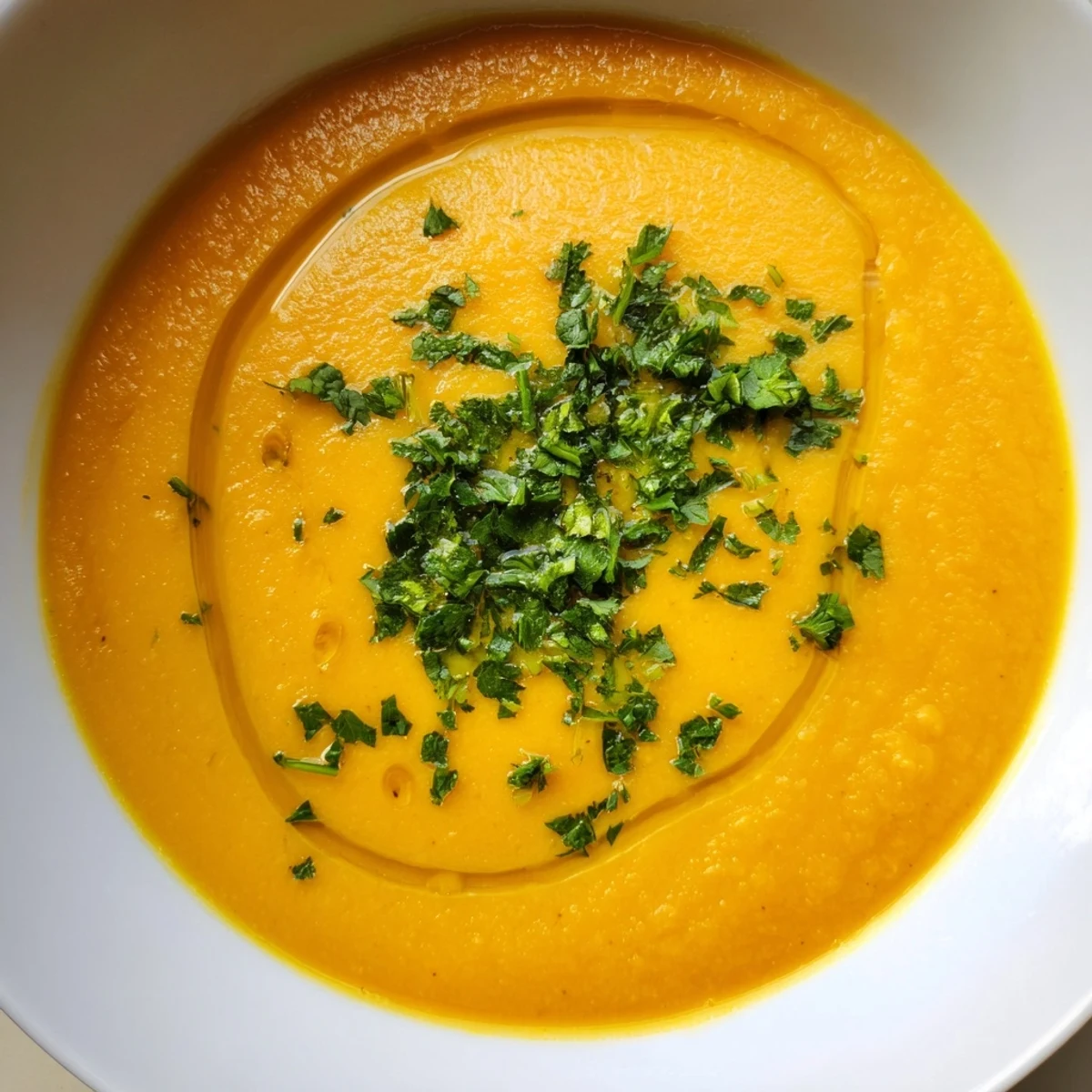 Creamy butternut squash and lentil soup steaming in a rustic bowl, garnished with fresh cilantro and a swirl of coconut milk.