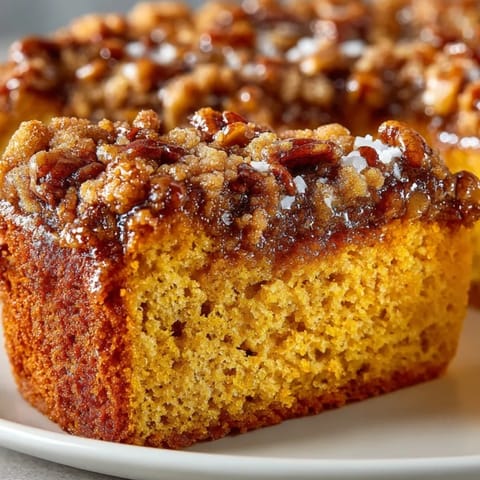 Buttery Pumpkin Streusel Coffee Cake: moist crumbs, cinnamon swirls, perfect with morning coffee.