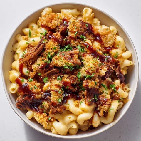 Smoky pulled pork layered between cheesy macaroni, baked to perfection in this Barbecue Pulled Pork Mac and Cheese.